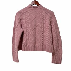 J Crew Women Cable Knit Rollneck Sweater Size XXS Pink Supersoft Yarn Wool Blend